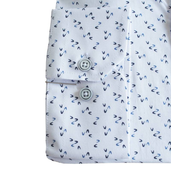 King size ελαστικό μακρυμάνικο πουκάμισο με μικροσχέδιο - White