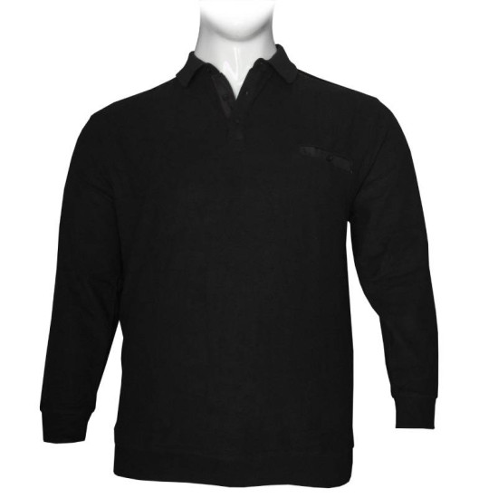 Βαμβακερό polo wool feel με τσέπη στο στήθος - Black