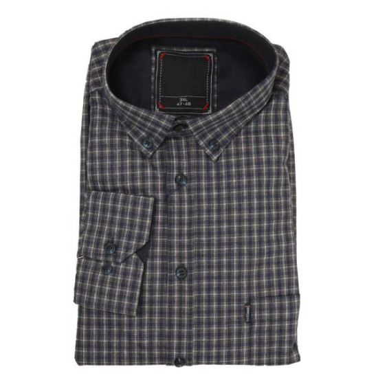 Πουκάμισο καρό από βαμβακερή φανέλα - Dark Faded Blue/Sand Beige