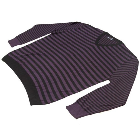 Πλεκτή μπλούζα με βε και ρίγα - ΜΑΥΡΟ/ΜΩΒ