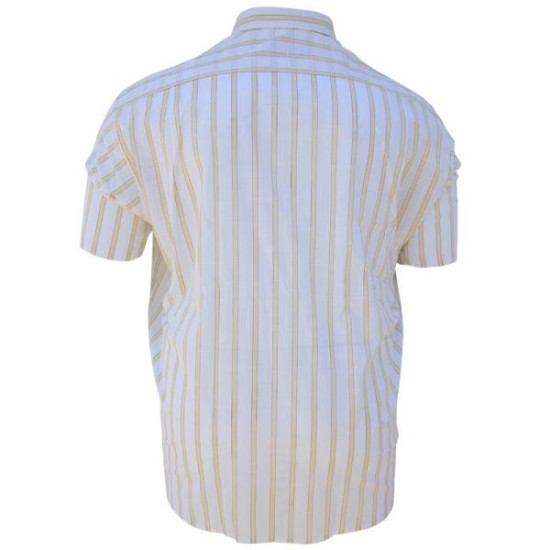 Πουκάμισο λινό με κοντό μανίκι - Λευκό/Κίτρινο