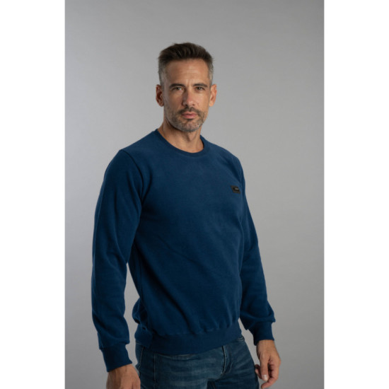 Μπλούζα λαιμόκοψη wool feel με δερμάτινο patch,της Leo Collection - Indigo