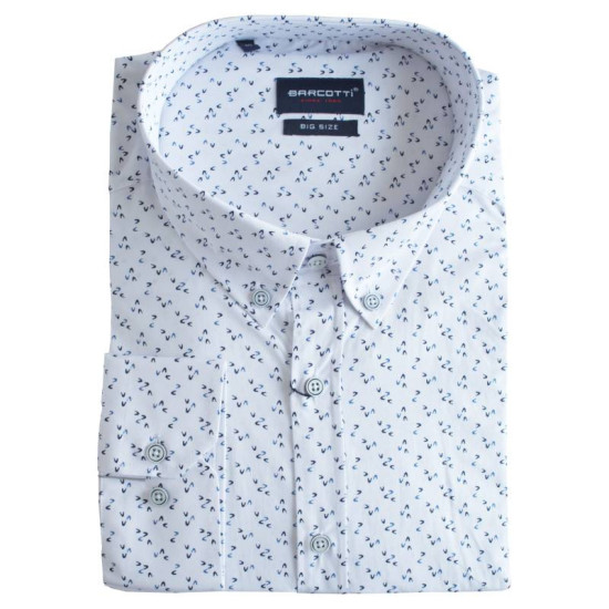 King size ελαστικό μακρυμάνικο πουκάμισο με μικροσχέδιο - White