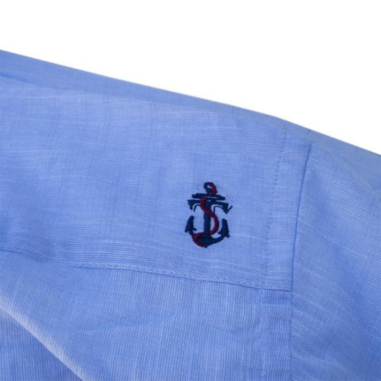 Μακρυμάνικο λινό πουκάμισο με κεντητές λεπτομέρειες και εξώγαζες λεπτομέρειες - Rock Blue