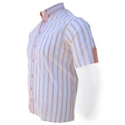 Πουκάμισο λινό με κοντό μανίκι - ΛΕΥΚΟ/ΠΟΡΤΟΚΑΛΙ