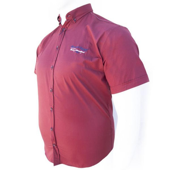 Πουκάμισο κοντομάνικο βαμβακερό με κέντημα και εξώγαζες λεπτομέρειες - Brick Red