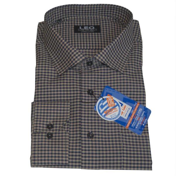 Πουκάμισο καρό "Royal Arctic Check" Γαλλικής ραφής by Leo Collection - Dark Blue/Dry Tobacco