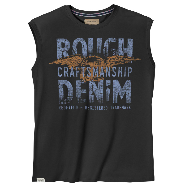 Αμάνικο king size μπλουζάκι "Rough Denim" της Redfield,με μεταξοτυπία - Black