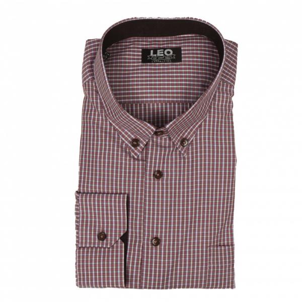 Πουκάμισο καρό γαλλικής ραφής "Cross checked" by Leo collection - Solid Pink