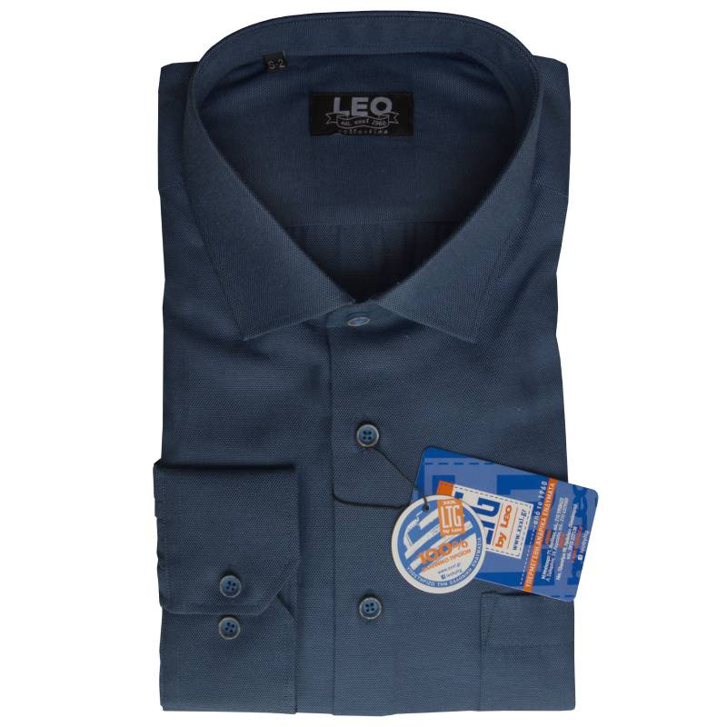 Πουκάμισο Oxford μακρυμάνικο με γιακά τύπου Rex, της Leo Collection - San Marino Blue