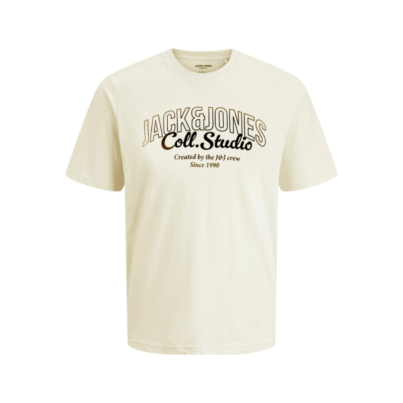 Jack & Jones "Makoto Tee"σε Plus fit γραμμή,με μεταξοτυπία - Antique White