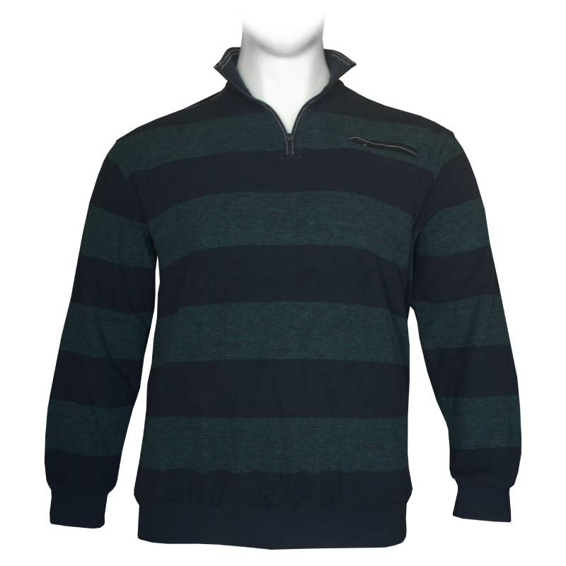 Zipper Polo wool feel "Ocean Team" της Leo Collection με τσέπη στο στήθος και κεντητές λεπτομέρειες - Dark Green