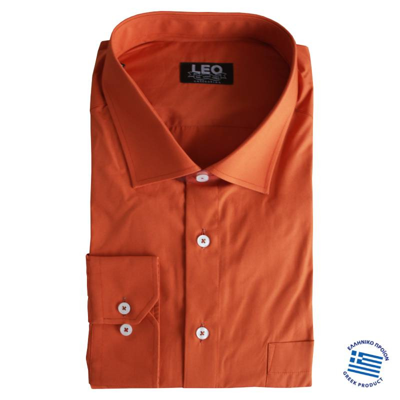 Πουκάμισο βαμβακερό μονόχρωμο με μακρύ μανίκι - Burned Orange