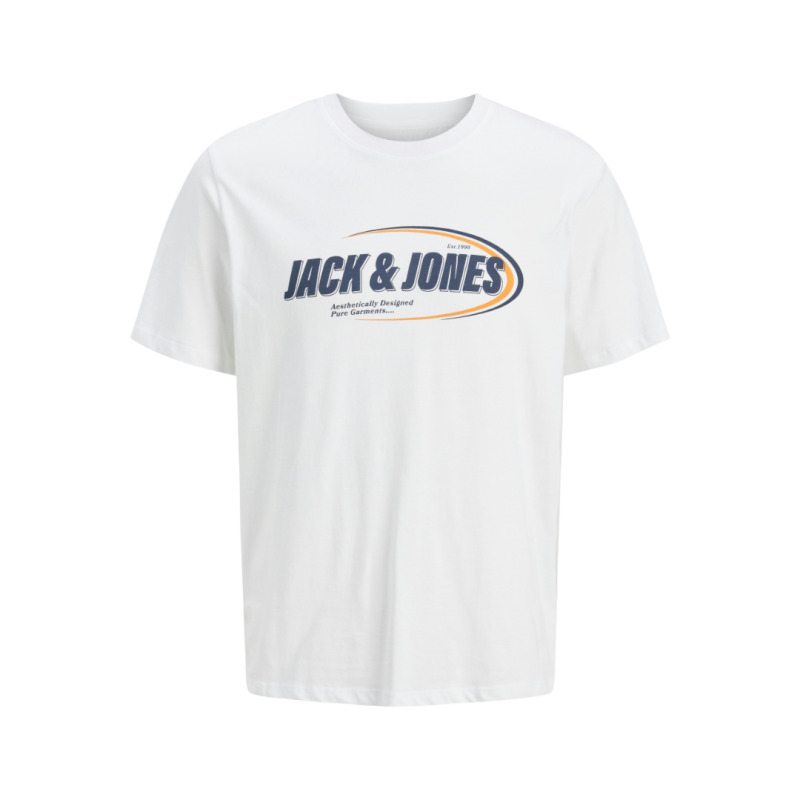 Jack & Jones "Coray Branding Tee" T-shirt σε Plus fit γραμμή,με μεταξοτυπία - White