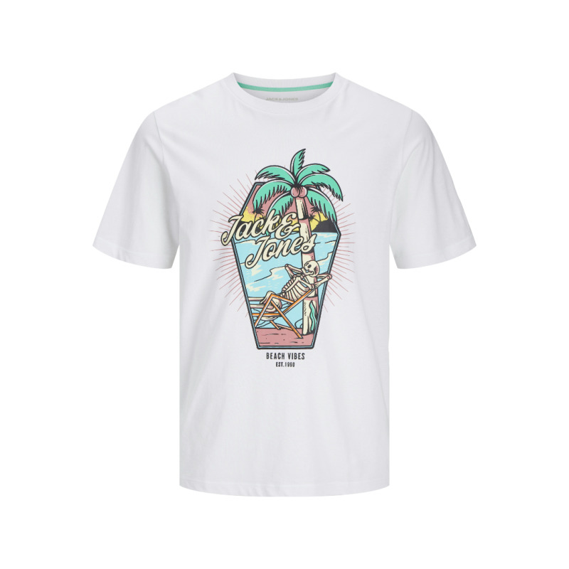 Jack & Jones "Elijah Tee"σε Plus fit γραμμή,με μεταξοτυπία - White