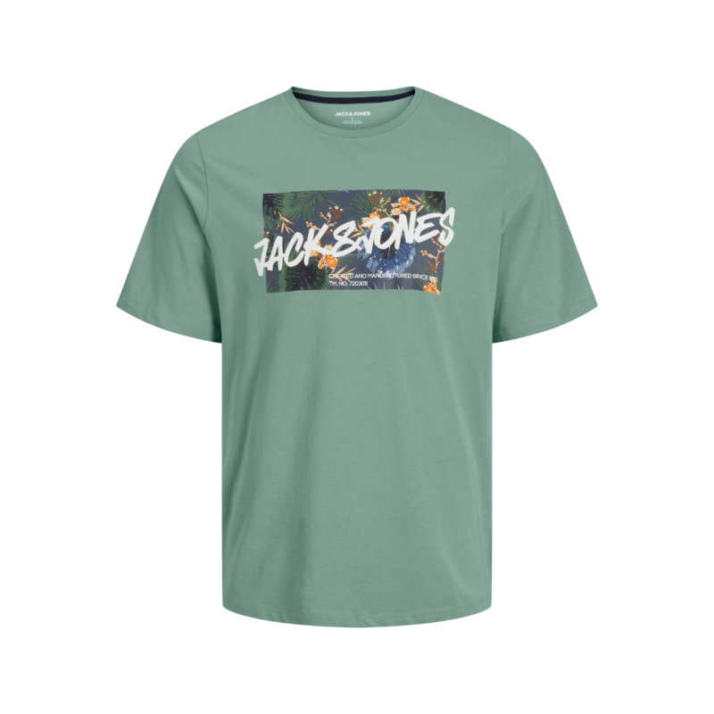 Jack & Jones "Hawaii Shape Tee"σε Plus fit γραμμή,με μεταξοτυπία - Iceberg Green