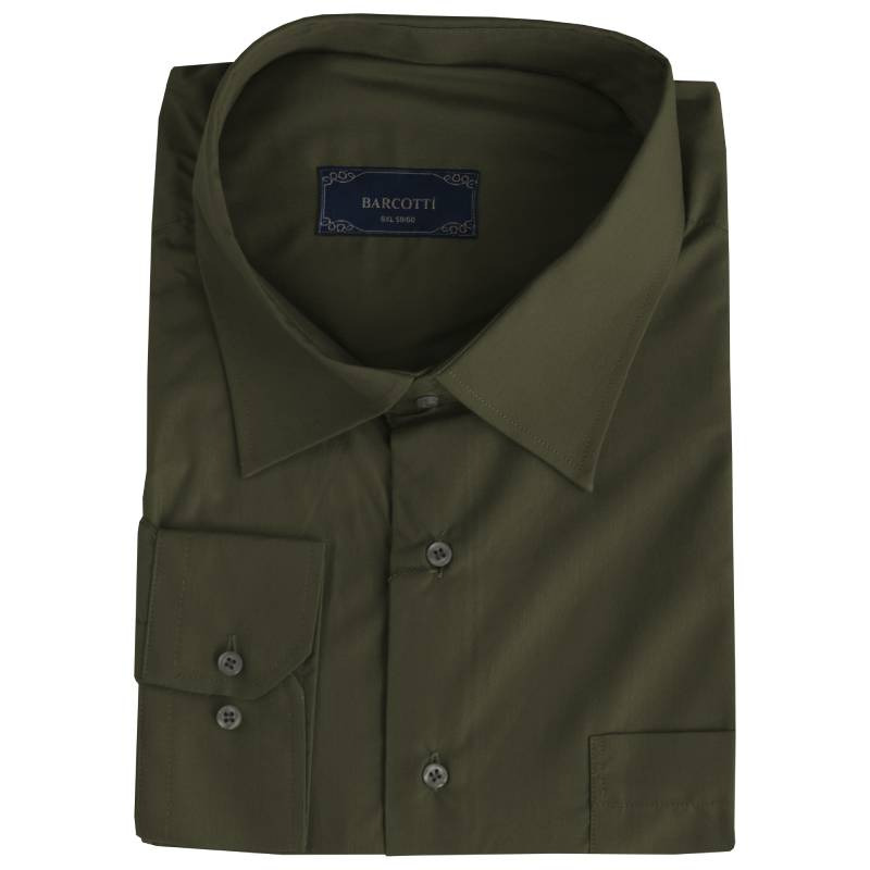 King size ελαστικό μακρυμάνικο πουκάμισο μονόχρωμο - Khaki