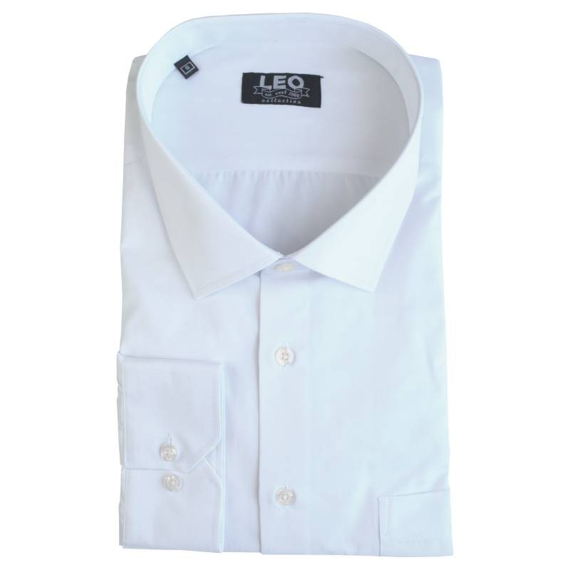 XXXL LEO Πουκάμισο μονόχρωμο με rex γιακά και μακρύ μανίκι - ΛΕΥΚΟ