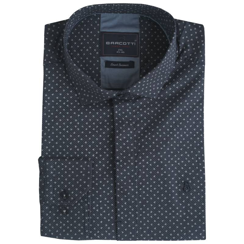 XXXL LEO Πουκάμισο μακρυμάνικο ελαστικό με μικροσχέδιο - Dark Blue