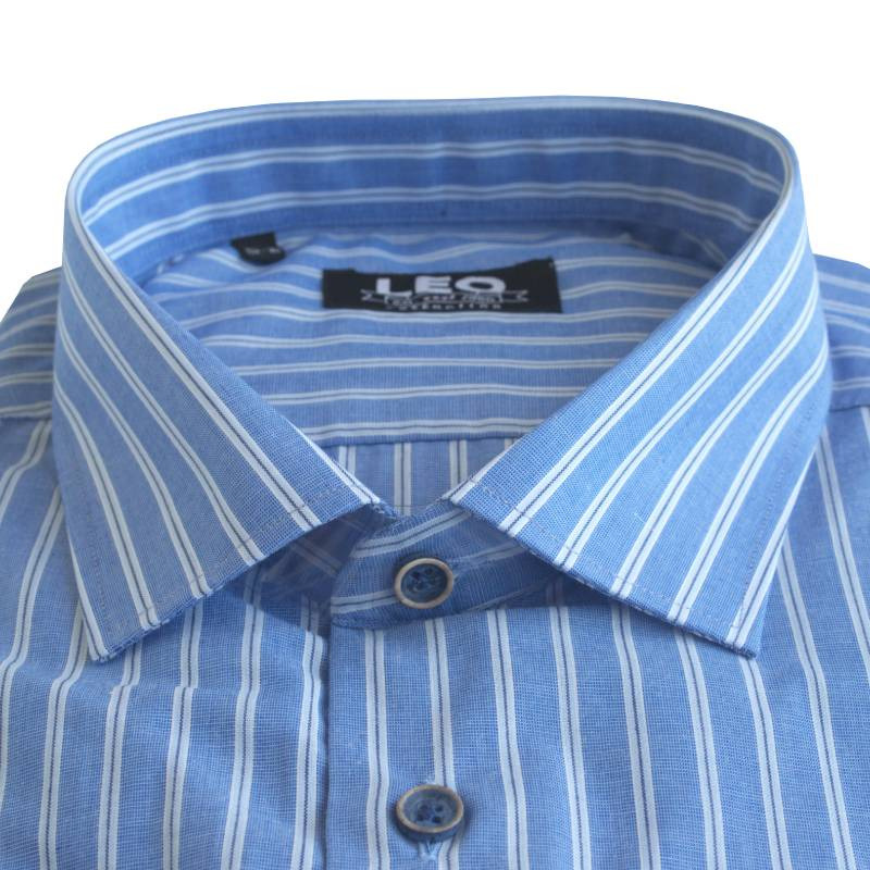 Πουκάμισο "White Stripe" γαλλικής ραφής με Rex γιακά, της Leo Collection - Cornflower Blue