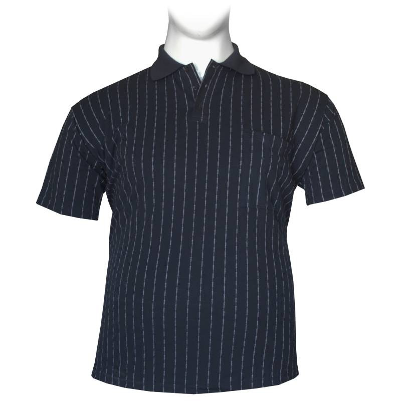 Βαμβακερό polo πικέ μπλουζάκι "Vertical Stripe"με τσέπη,της Leo Collection - Dark Blue