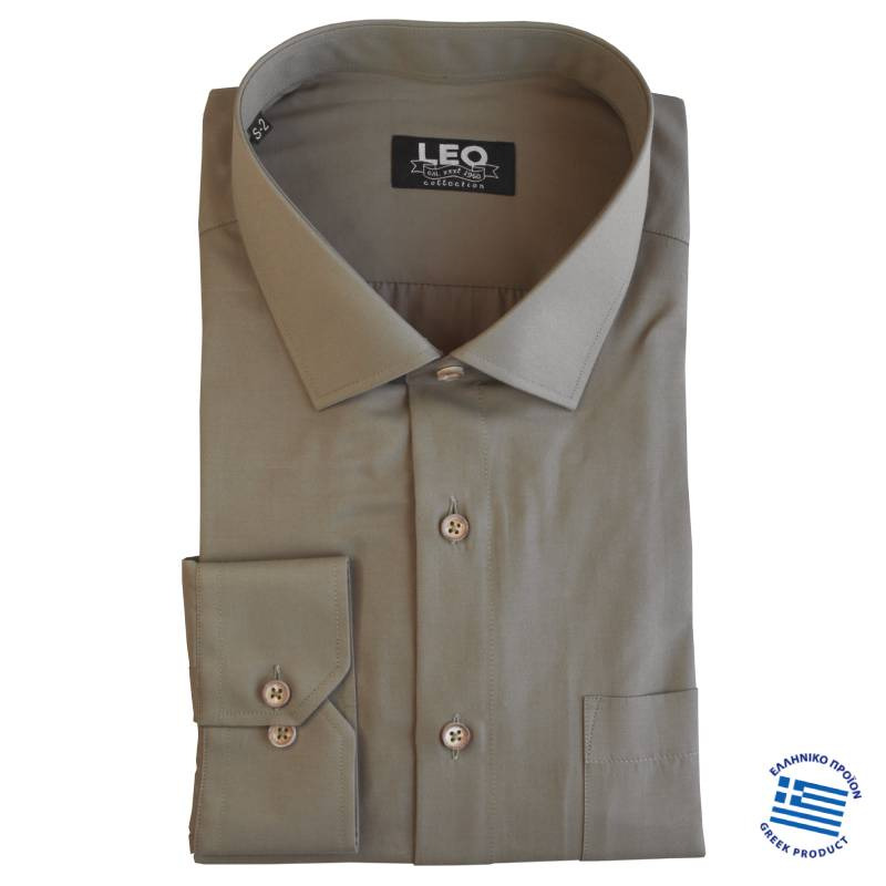 Μονόχρωμο μακρυμάνικο πουκάμισο "Air Cool",της Leo Collection - Khaki