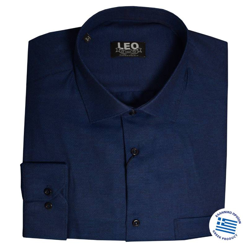 Πουκάμισο Oxford μακρυμάνικο με γιακά τύπου Rex, της Leo Collection - San Marino Blue
