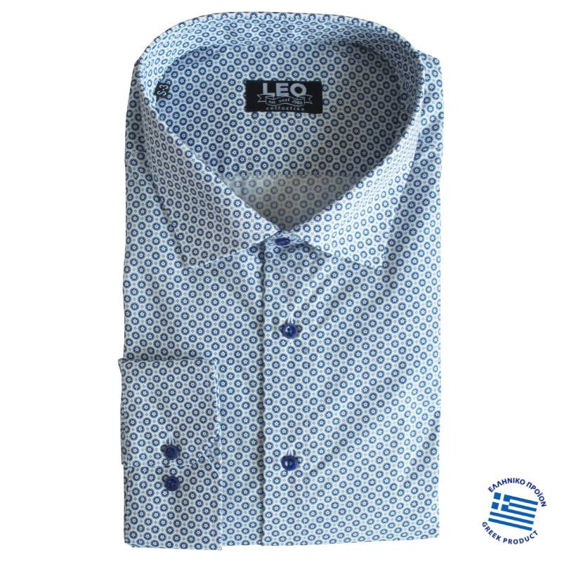 Πουκάμισο "Circle star" γαλλικής ραφής με Rex γιακά, της Leo Collection - Navy Blue / White