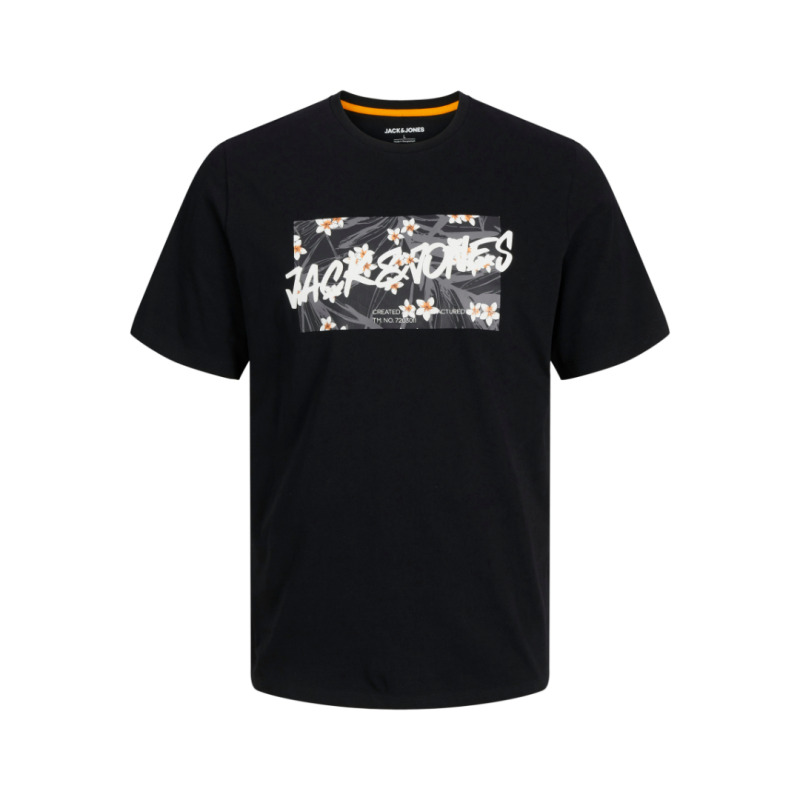 Jack & Jones "Hawaii Shape Tee"σε Plus fit γραμμή,με μεταξοτυπία - Black