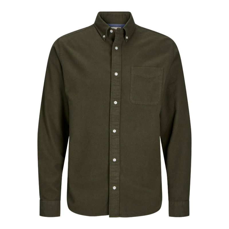 Jack & Jones "Blunorris Flannel Shirt",μονόχρωμο πουκάμισο από 100% βαμβακερή φανέλα - Khaki