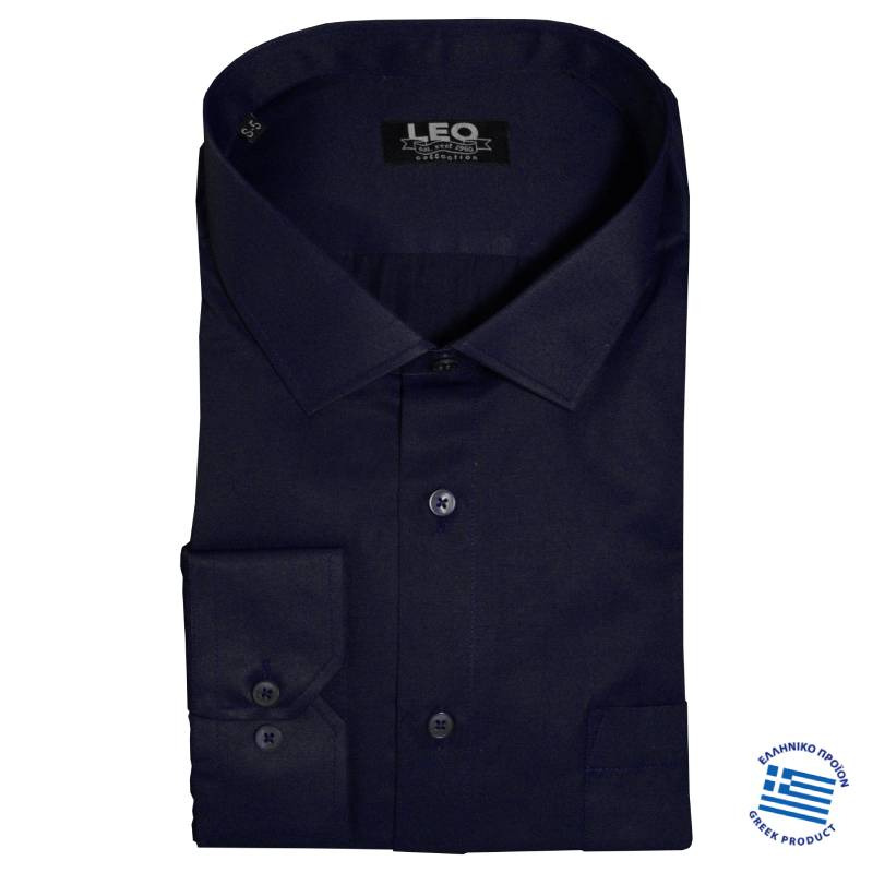 Μονόχρωμο μακρυμάνικο πουκάμισο "Air Cool",της Leo Collection - Dark Blue
