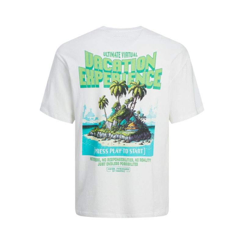 Jack & Jones "Pixel Paradise" T-shirt σε Plus fit γραμμή,με μεταξοτυπία στο στήθος και την πλάτη - Bright White