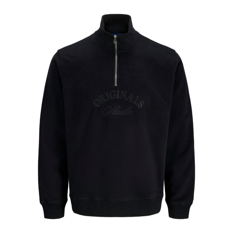 Zipper Polo "Bleecker Branding" της Jack & Jones με κεντητές λεπτομέρειες στο στήθος,σε +fit γραμμή - Black