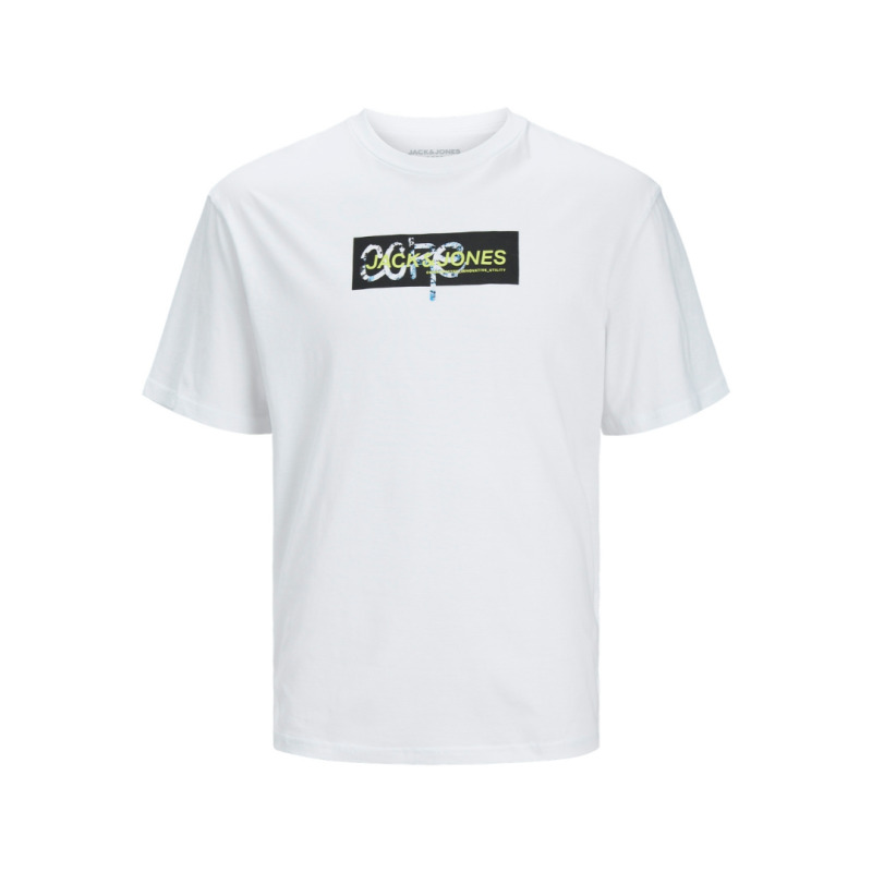 Jack & Jones "Summer Print" T-shirt σε Plus fit γραμμή,με μεταξοτυπία - Bright White