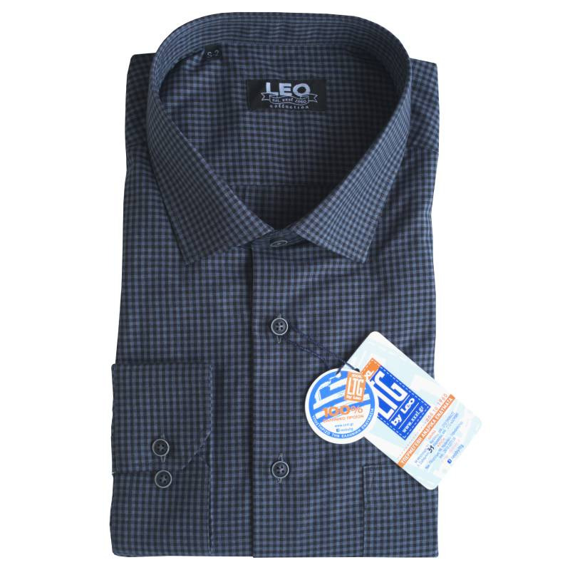 Πουκάμισο καρό "Dark Check" γαλλικής ραφής με Rex γιακά, της Leo Collection - Black/Coal