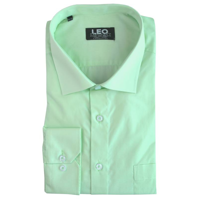 XXXL LEO Πουκάμισο μονόχρωμο με rex γιακά και μακρύ μανίκι - Φυστικί