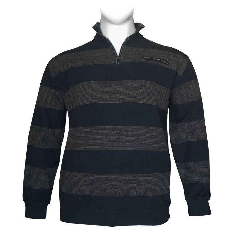 Zipper Polo wool feel "Ocean Team" της Leo Collection με τσέπη στο στήθος και κεντητές λεπτομέρειες - Dark Blue