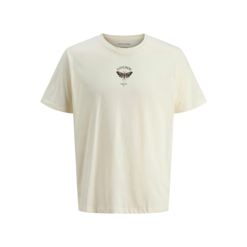 Jack & Jones "Kento Tee"σε Plus fit γραμμή,με μεταξοτυπία στο στήθος και την πλάτη - Antique White
