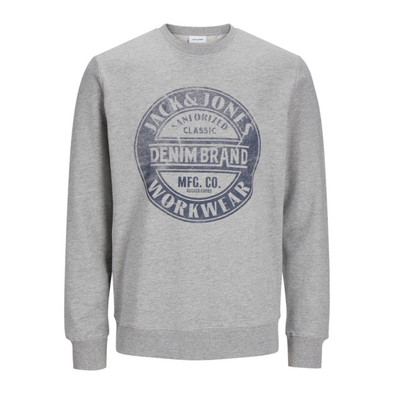 Jack & Jones "Jeans Sweat Q-Neck",λεπτή φούτερ μπλούζα με μεταξοτυπία - Light Grey