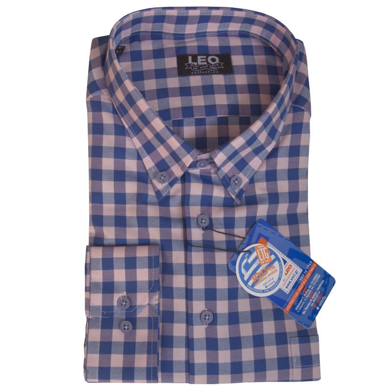 Πουκάμισο καρό γαλλικής ραφής "Logan" by Leo Collection - Lilac/Blue