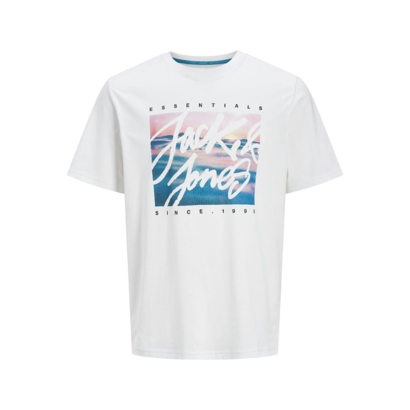 Jack & Jones "Colton Tee"σε Plus fit γραμμή,με μεταξοτυπία - White