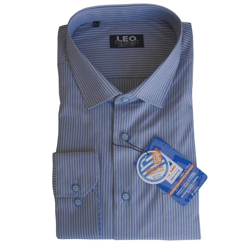 Πουκάμισο ριγέ "Formal Stripe" γαλλικής ραφής by Leo Collection - Ship Cove Blue