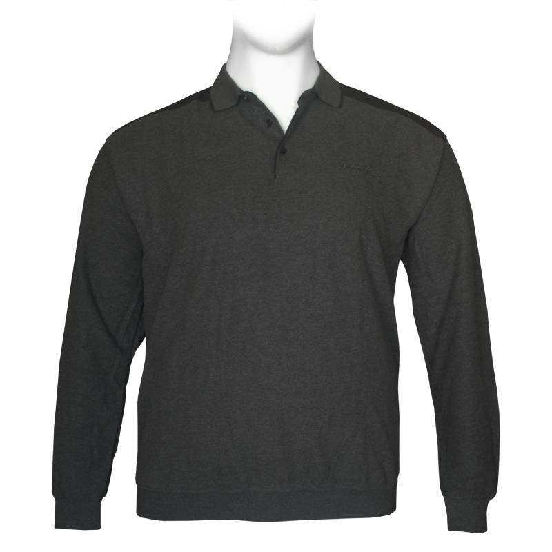 Βαμβακερή μπλούζα Polo wool feel της Leo Collection,με suede λεπτομέρειες - Anthracite