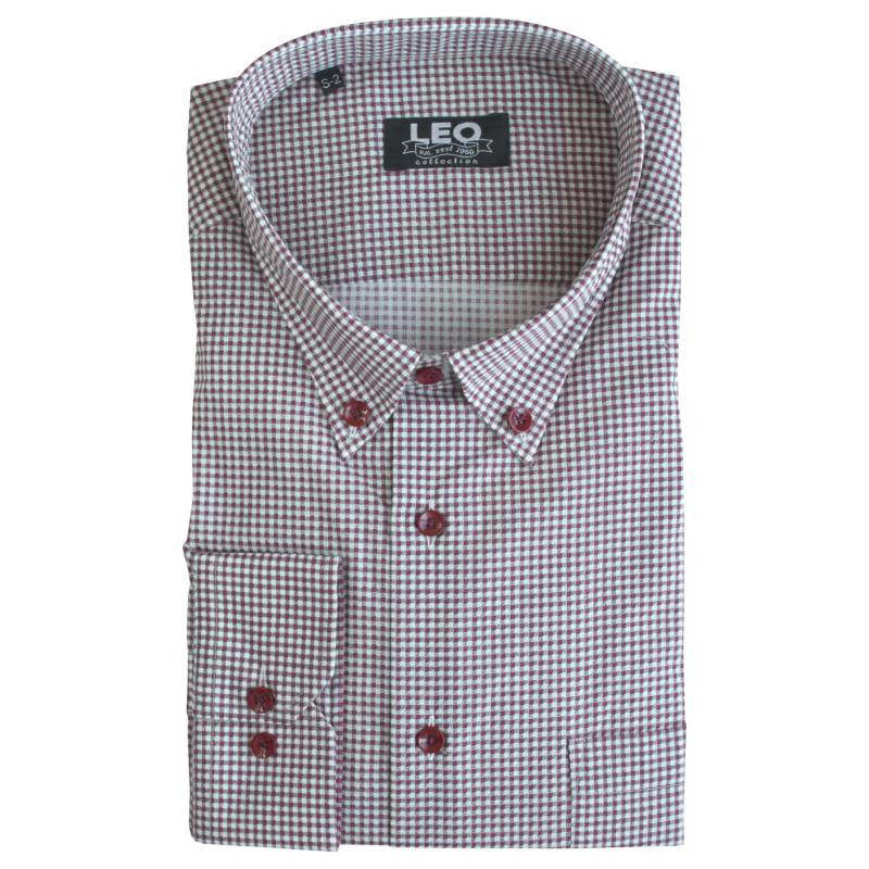 Πουκάμισο καρό γαλλικής ραφής "Bordeaux Checked",by Leo collection - Bordeaux/White