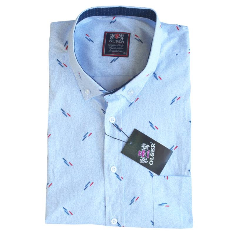 Κοντομάνικο ελαστικό πουκάμισο "Three Stripes" της Leo collection - .ΣΙΕΛ