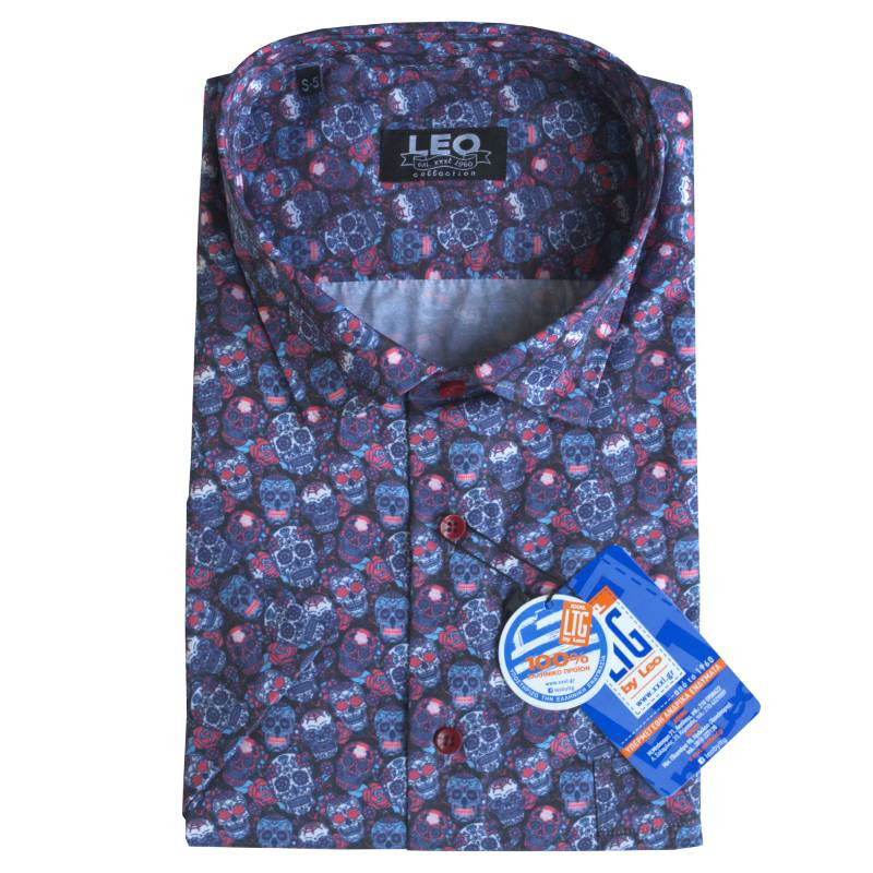 Digital print κοντομάνικο πουκάμισο "Santa Muerte",by Leo Collection - Red Dahlia