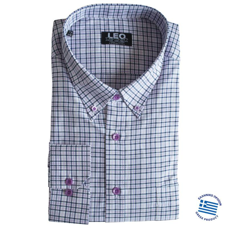Πουκάμισο καρό "Light Checked" γαλλικής ραφής και Ελληνικής κατασκευής - Lilac