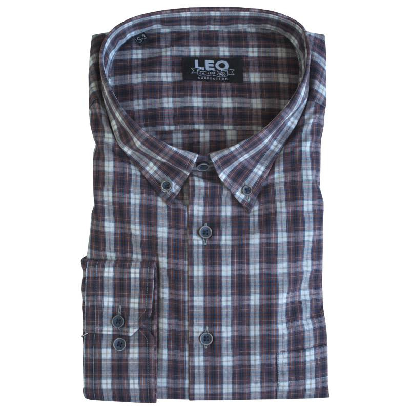 Πουκάμισο καρό γαλλικής ραφής "Americano Brown",by Leo collection - Americano Brown