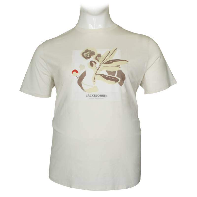 Jack & Jones "Almeria Front Tee"σε Plus fit γραμμή,με μεταξοτυπία - Antique White