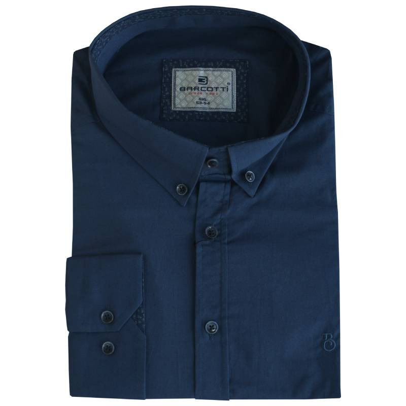 King size ελαστικό μακρυμάνικο πουκάμισο μονόχρωμο - Pattern Blue